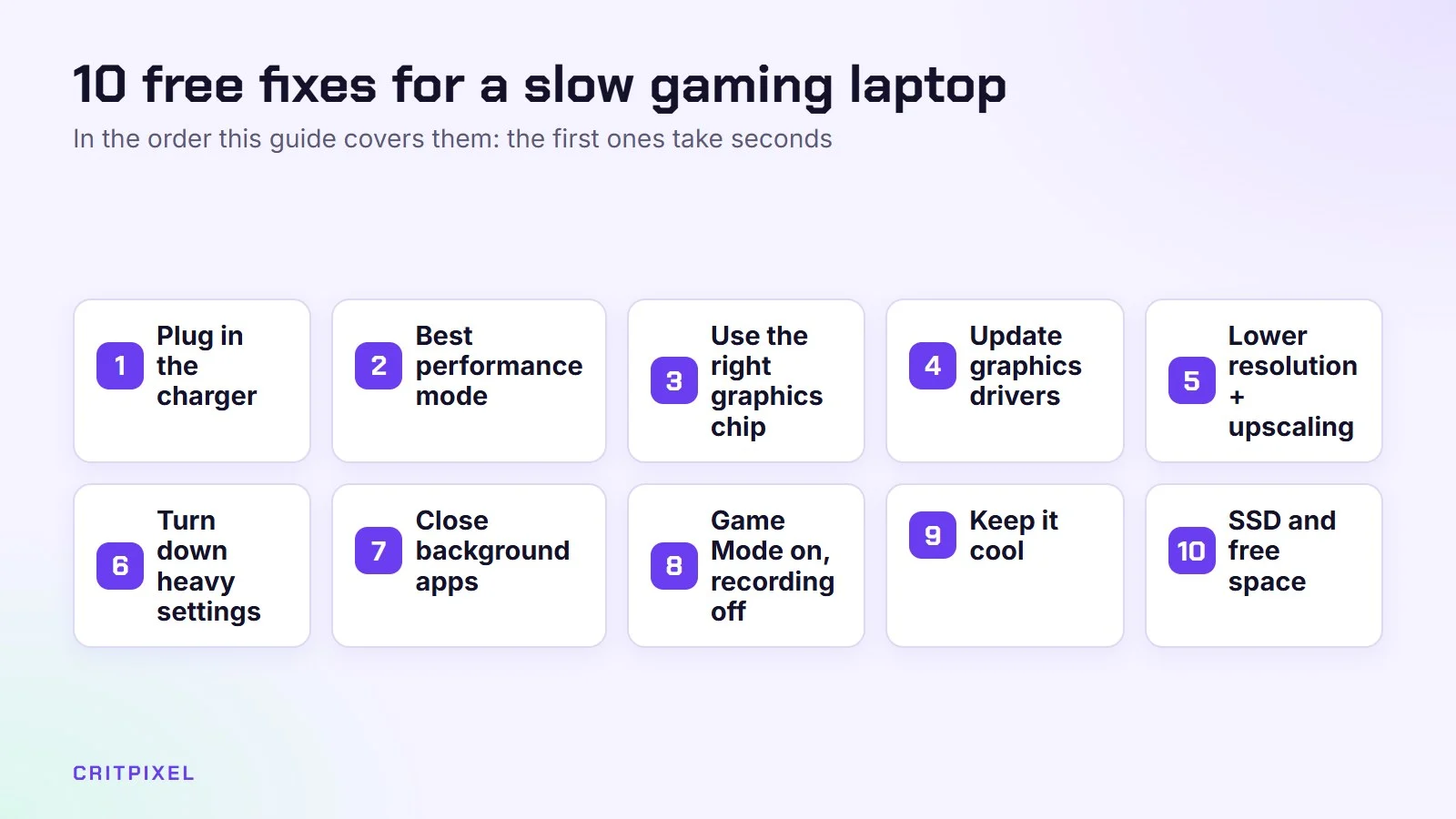 Ten free fixes for a slow gaming laptop, from plugging in the charger to keeping free space on an SSD